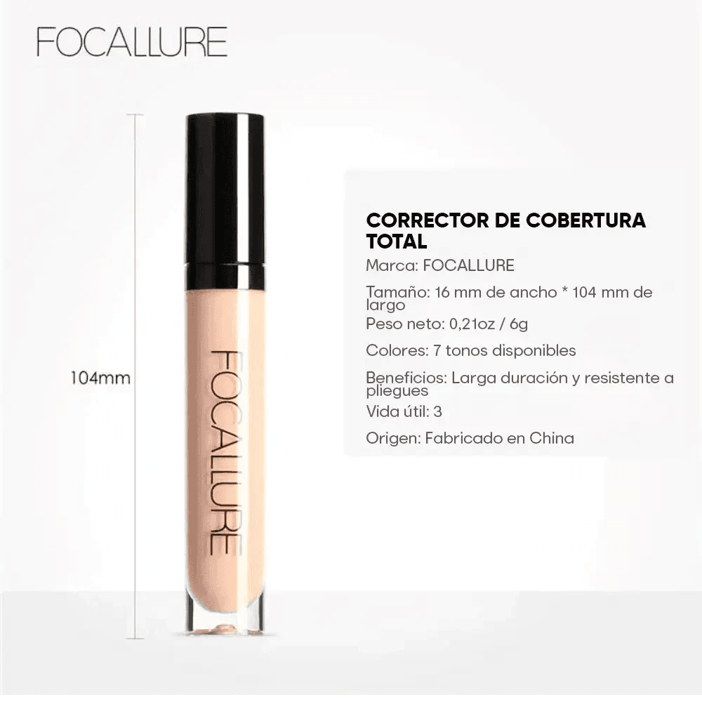 Corrector Líquido FOCALLURE: Cobertura Impecable y Larga Duración - Bella Vanity